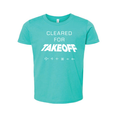 Youth Teal "Cleared For Takeoff" Cotton Tee