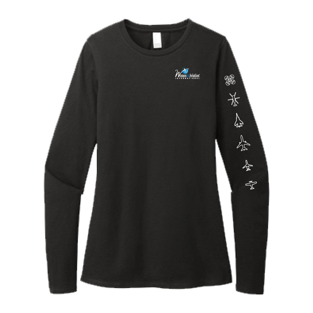 Ladies Black Long Sleeve Cotton T-shirt