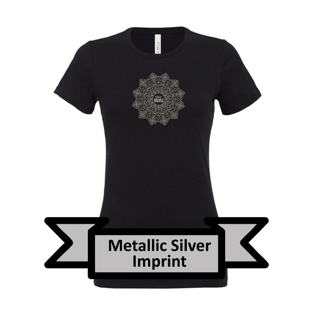 Ladies Metallic Silver Black Relaxed Cotton Tee