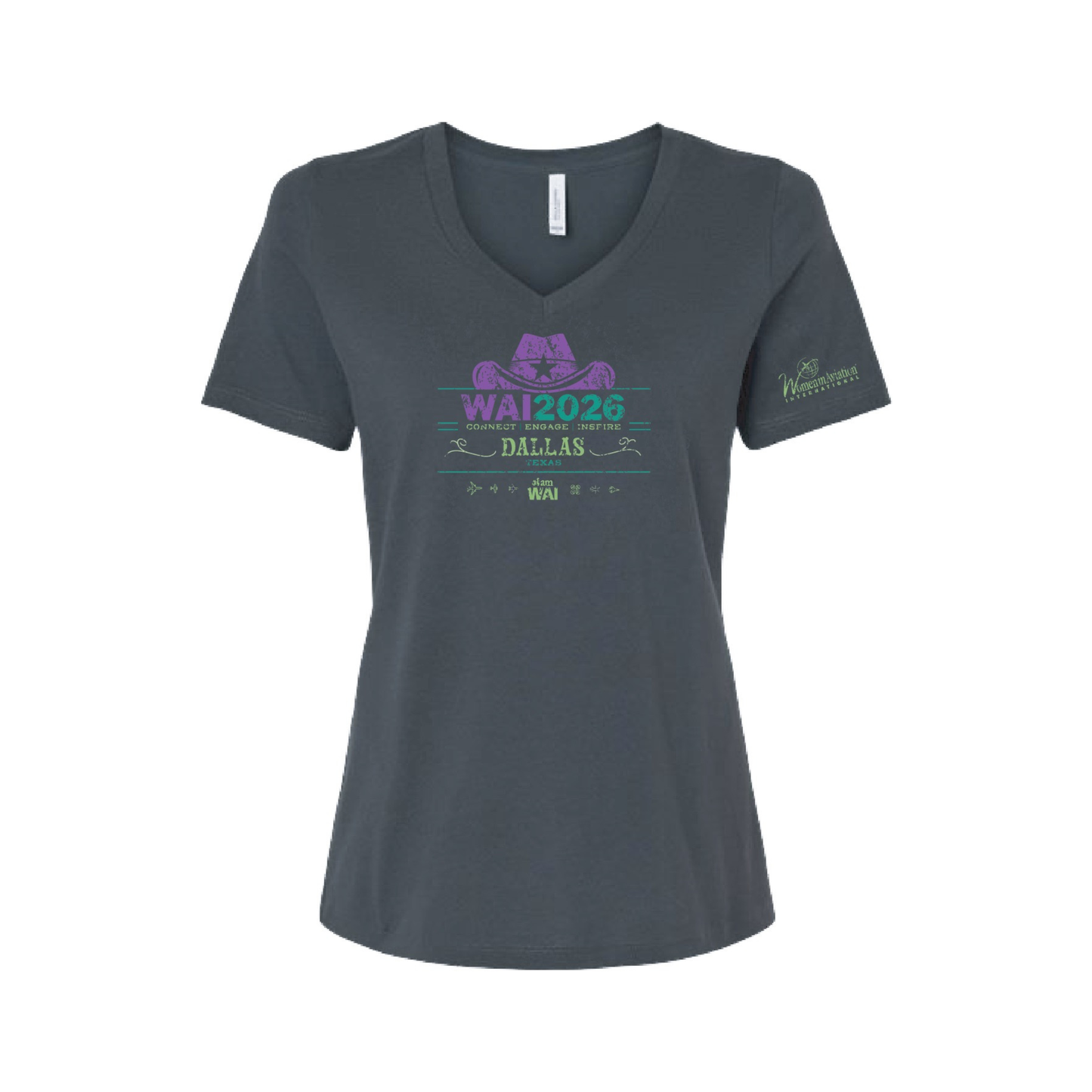 WAI26 - Ladies Dark Gray Relaxed Cotton V-Neck Tee